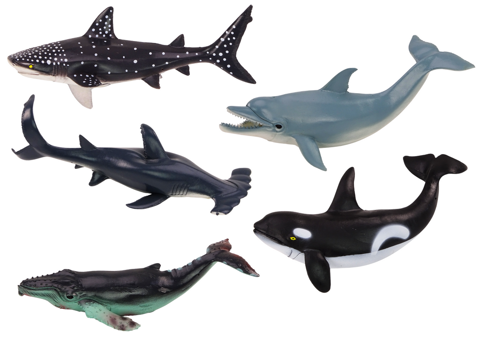 Set of Figures of the Largest Sea Animals Orca Whale Shark 6 pcs