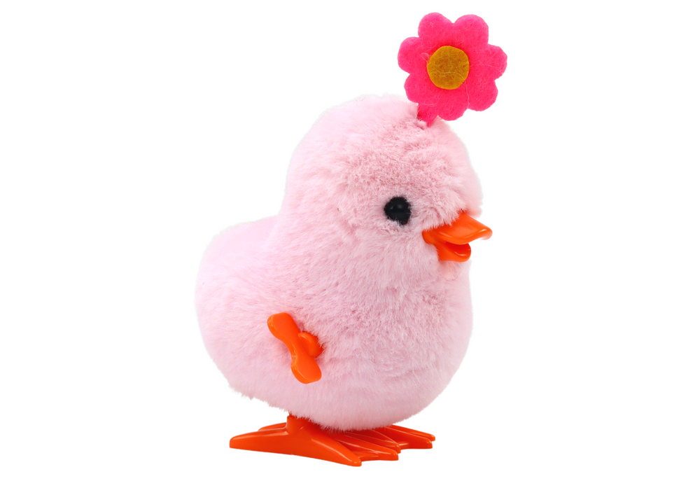 Pink Jumping Hen Wind-up Hen With Flower