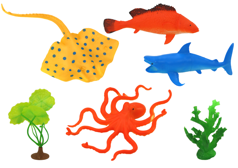 Set of Sea Animal Figurines 7 Pieces Aquatic Plants