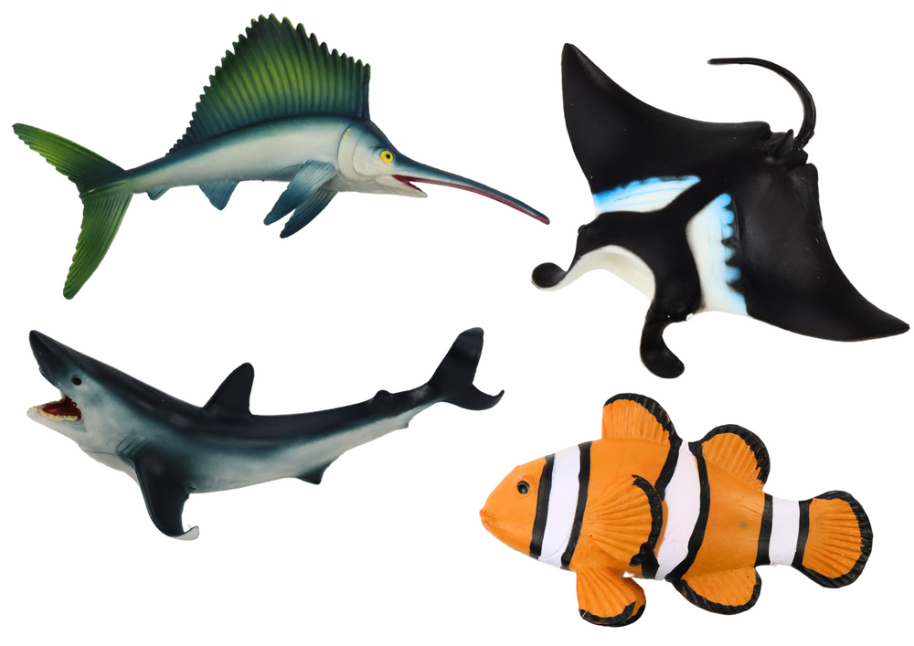 Set of Sea Animal Figures Shark Dolphin Stingray 5 pcs