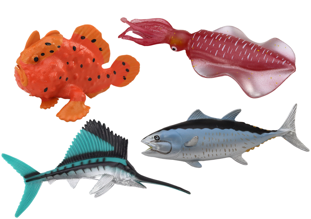 Set of Figures Sea Animals Ocean Fish Squid 4 Pieces