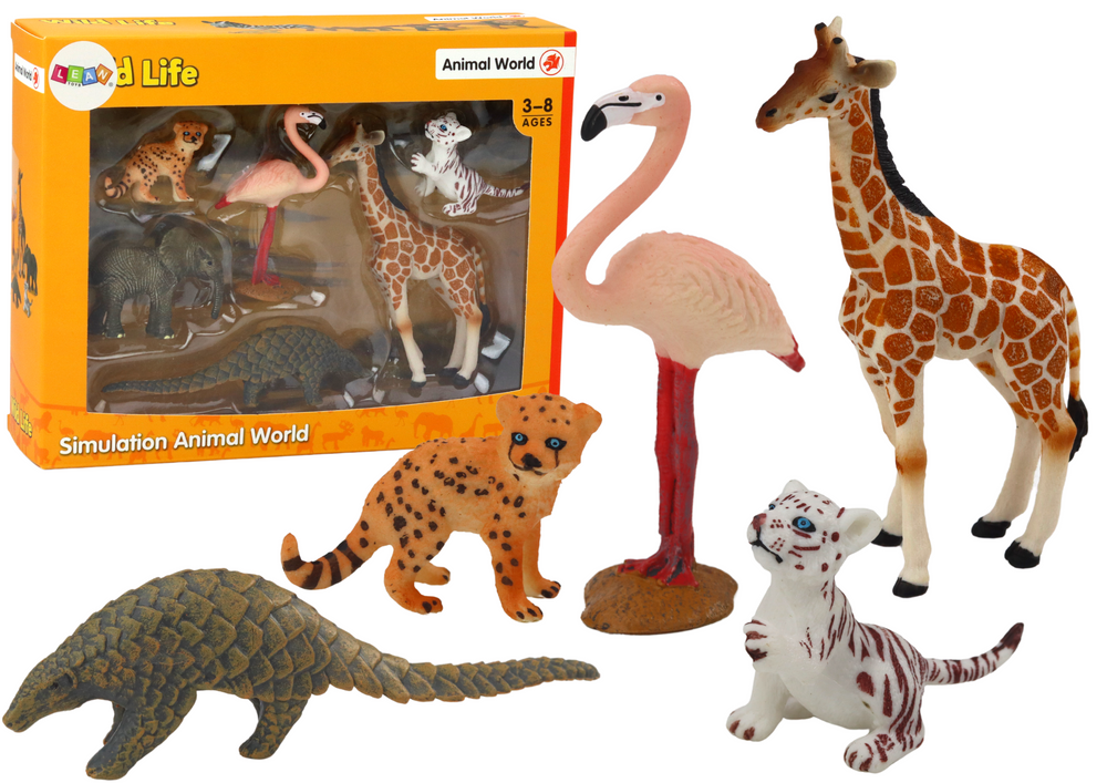 Set of Animals Figurines Giraffe Flamingo Elephant Tiger