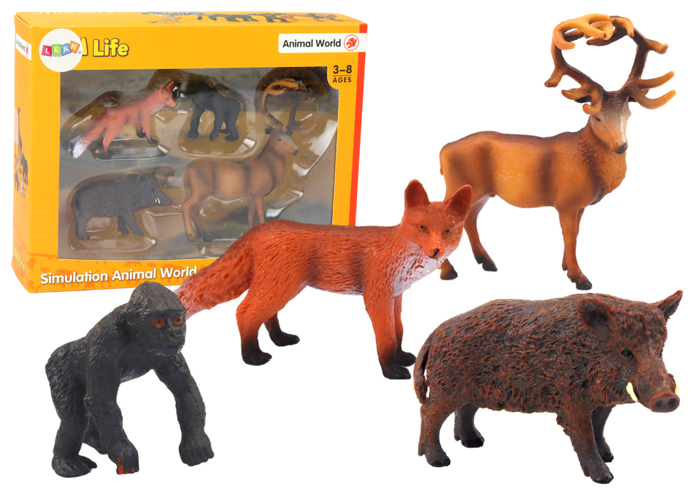 Set of Figurines: Forest Animals, Deer, Boar, Fox, Gorilla