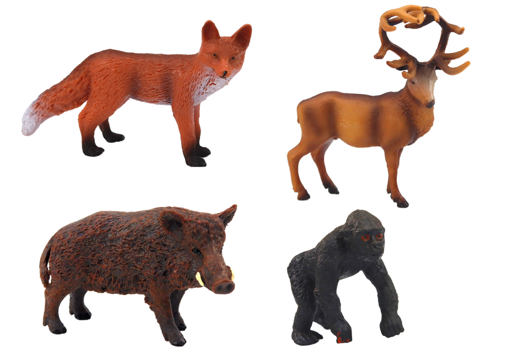 Set of Figurines: Forest Animals, Deer, Boar, Fox, Gorilla