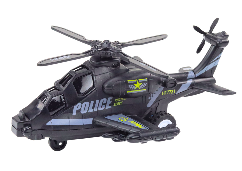 Police Helicopter White or Black Friction Drive Light and Sound