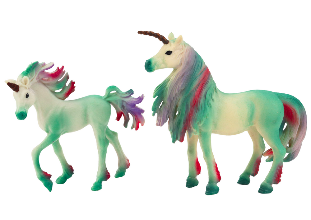 Collectible Figurines Unicorn with Little Green 2 pcs