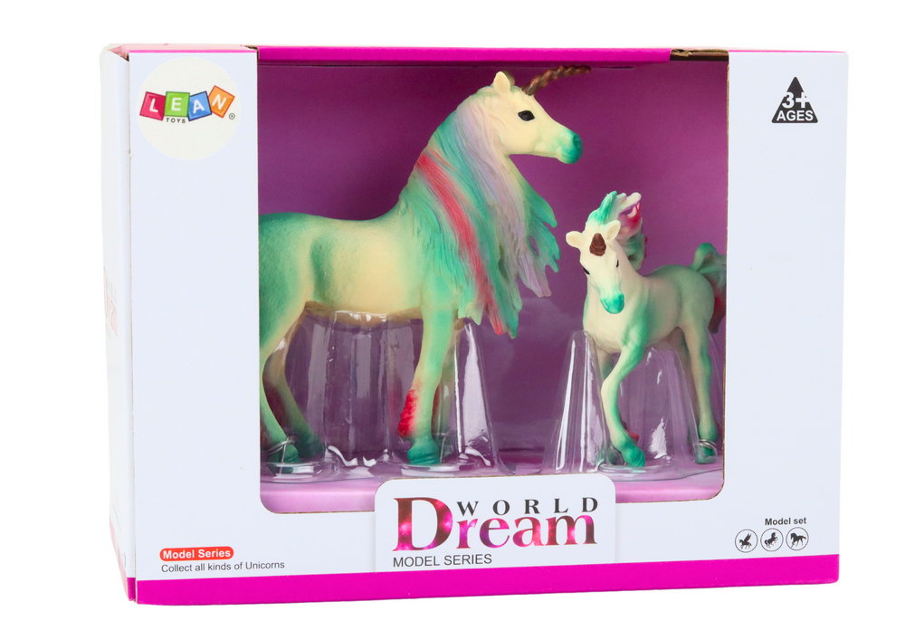 Collectible Figurines Unicorn with Little Green 2 pcs