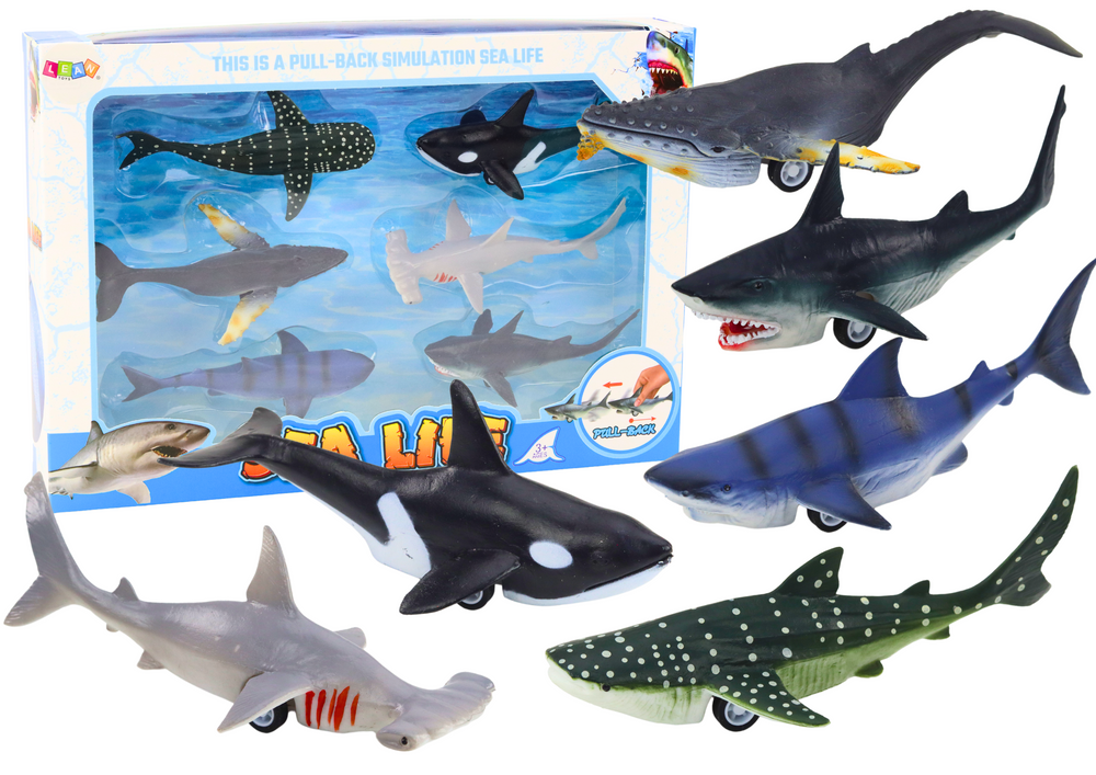 Figurines Vehicles Sea Animals Friction Drive Shark Killer Whale 6 pcs