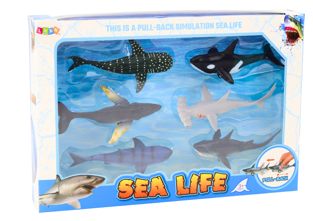 Figurines Vehicles Sea Animals Friction Drive Shark Killer Whale 6 pcs