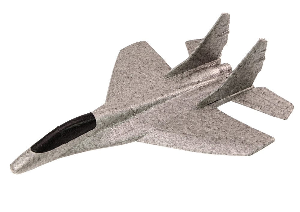 Styrofoam Fighter Plane With Slingshot Launcher Gray