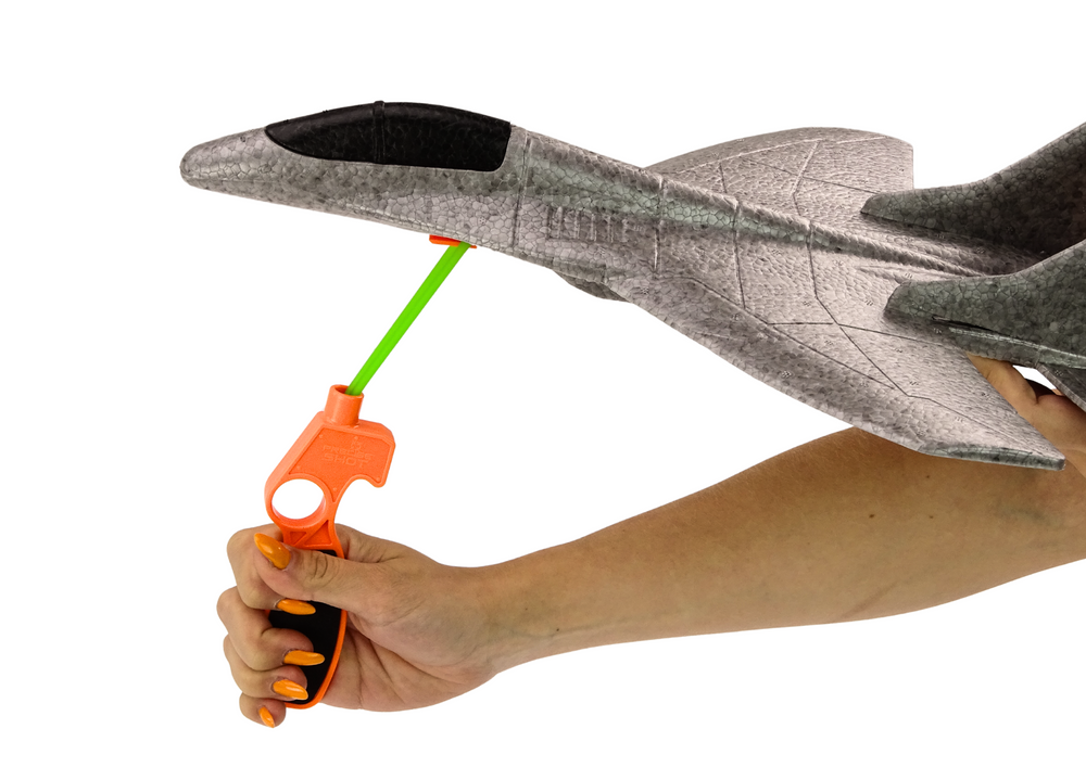 Styrofoam Fighter Plane With Slingshot Launcher Gray