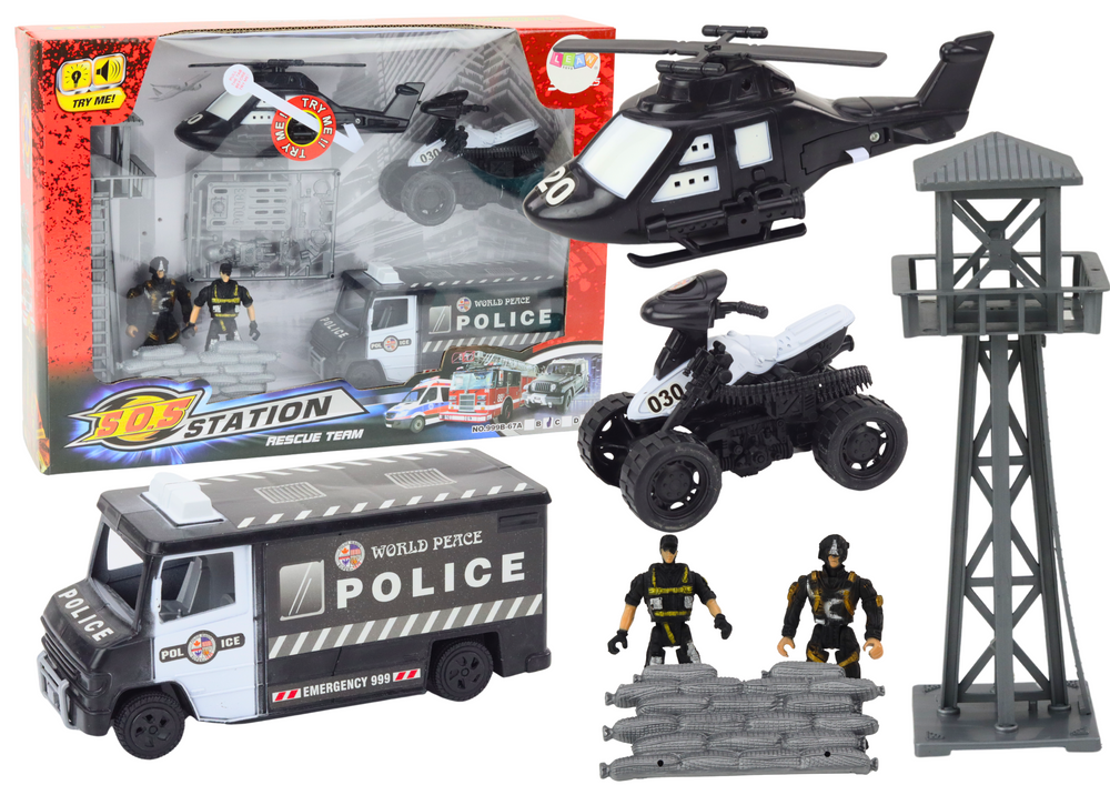 Set of Police Car Quad Figures Helicopter Lights Sounds