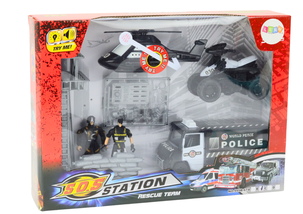 Set of Police Car Quad Figures Helicopter Lights Sounds