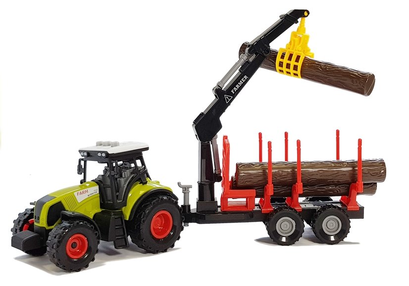 Tractor and forest trailer with wood