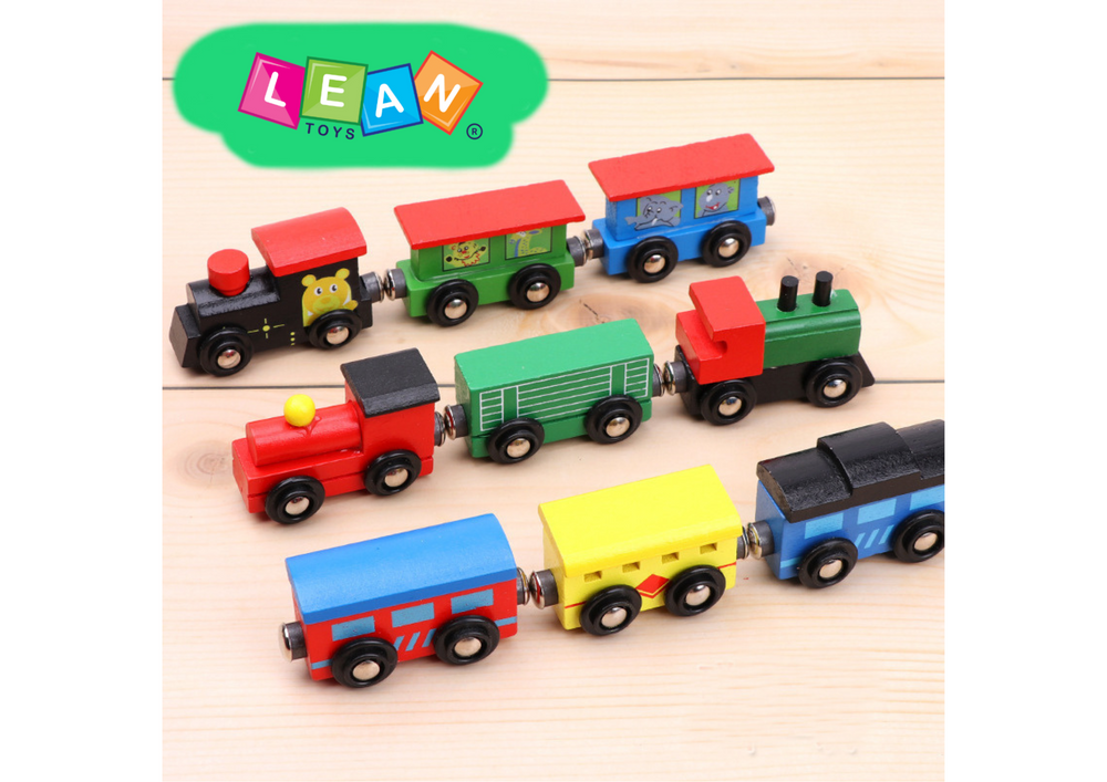 Wooden Trains Locomotives Magnet Set 12 Pcs