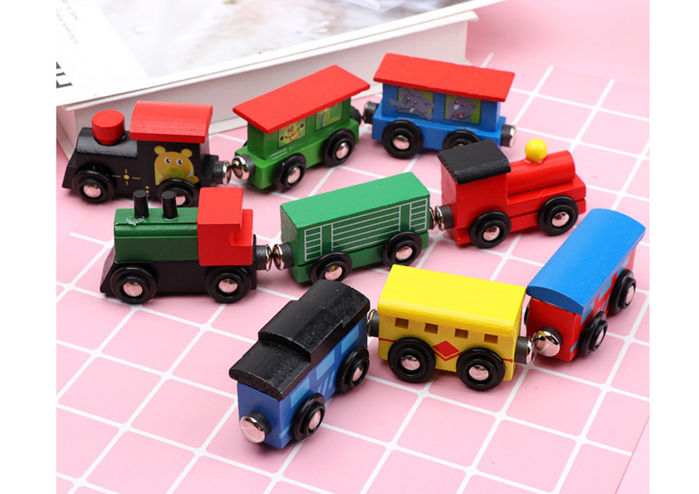 Wooden Trains Locomotives Magnet Set 12 Pcs