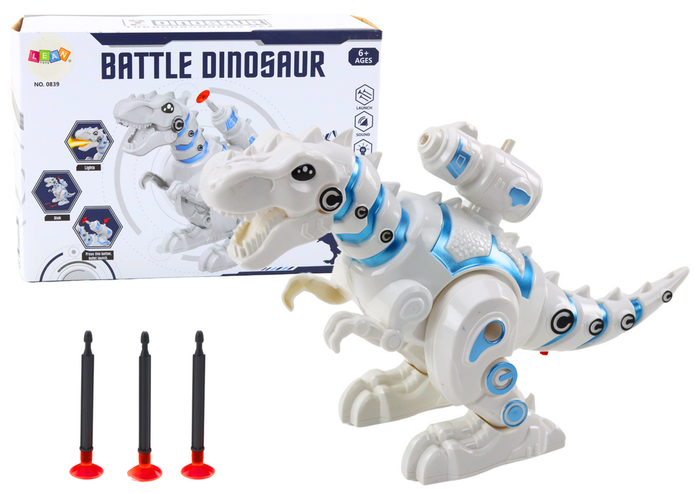 Robot Dinosaur with Dart Launcher Lights Sounds White