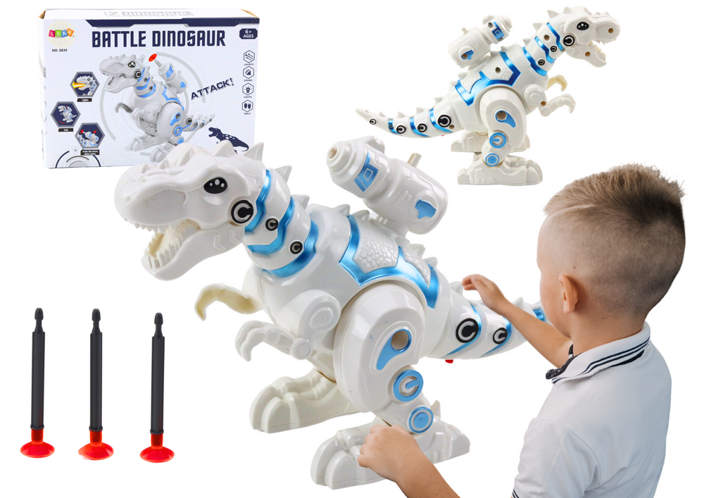 Robot Dinosaur with Dart Launcher Lights Sounds White