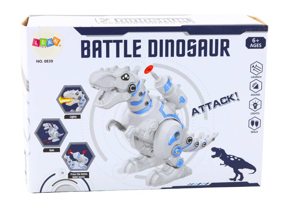 Robot Dinosaur with Dart Launcher Lights Sounds White