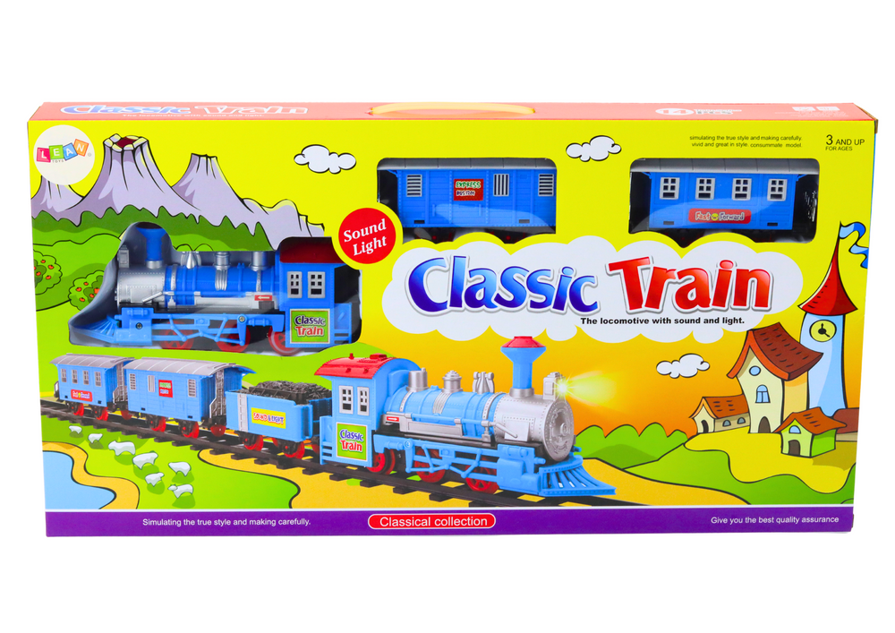 Train Set 3 Battery-Powered Cars Tracks Light and Sound Effects