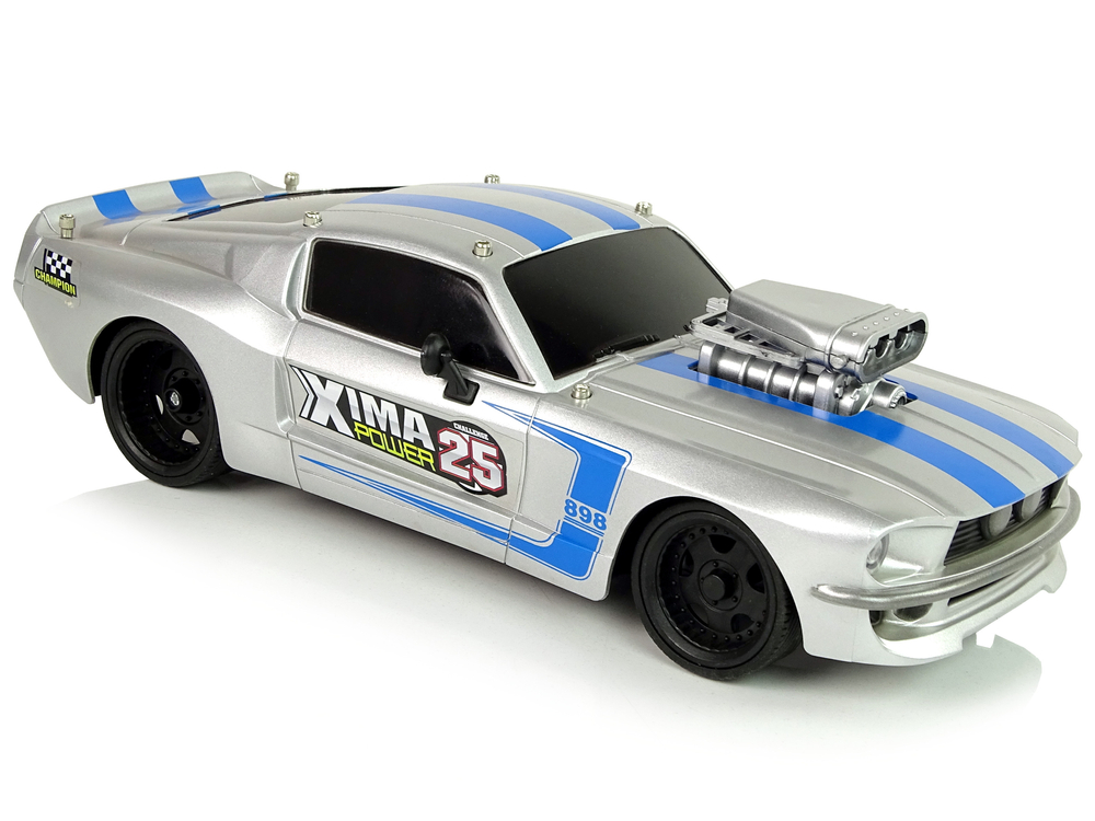 R/C Sports Car 1:16 Silver Blue Stripes Pilot