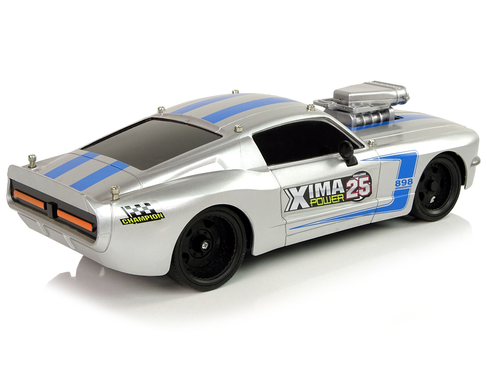 R/C Sports Car 1:16 Silver Blue Stripes Pilot