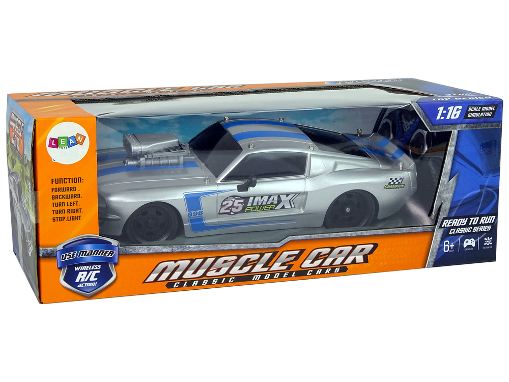 R/C Sports Car 1:16 Silver Blue Stripes Pilot