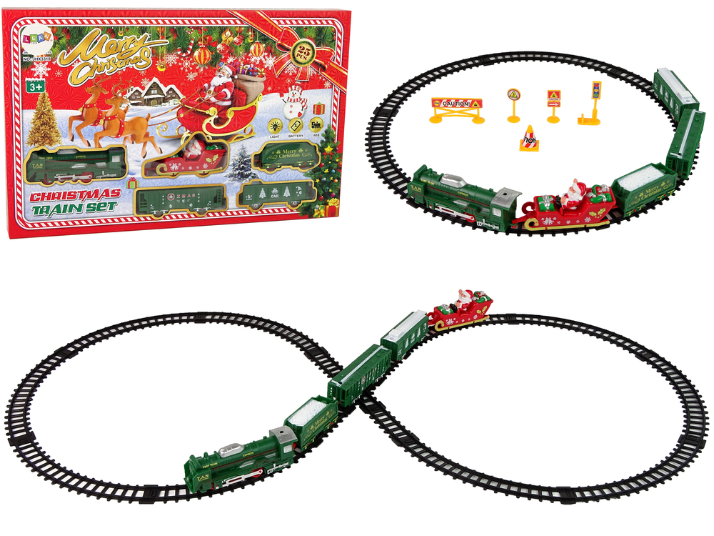 Christmas Train Locomotive Tracks Santa Claus Lights