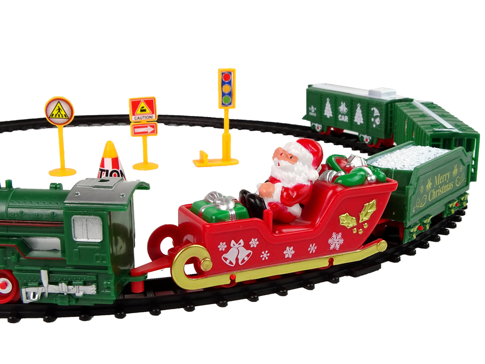 Christmas Train Locomotive Tracks Santa Claus Lights