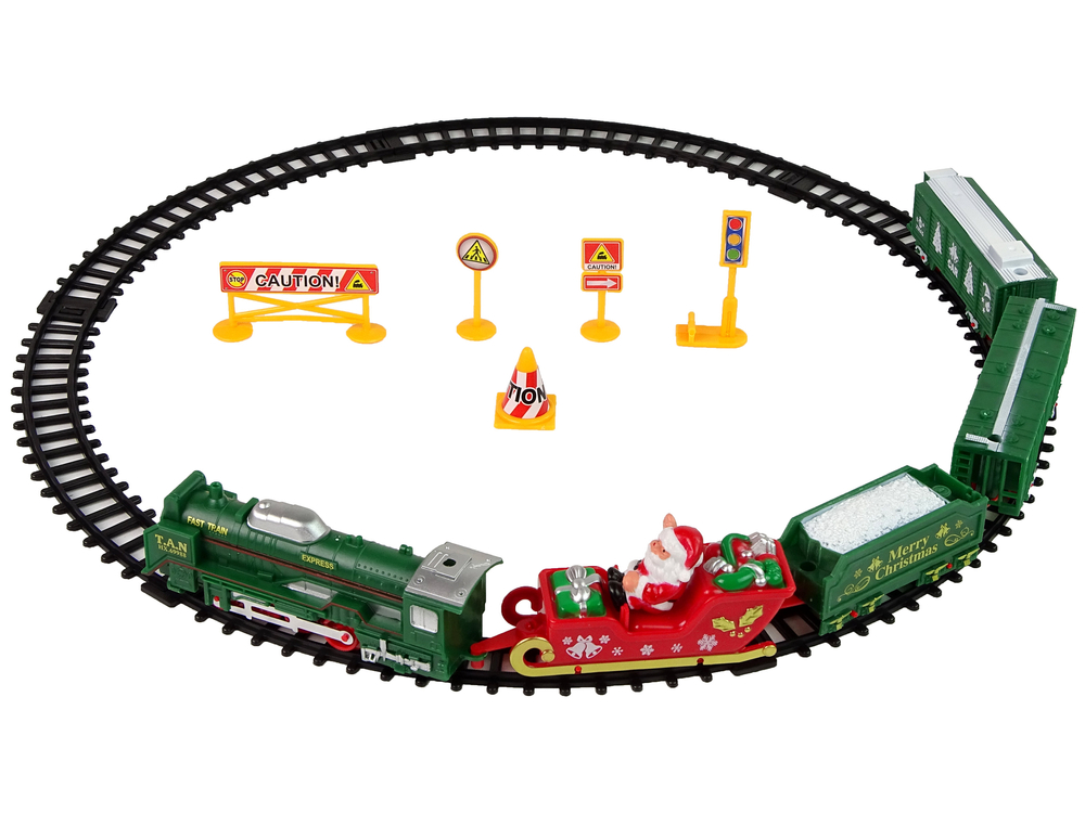 Christmas Train Locomotive Tracks Santa Claus Lights