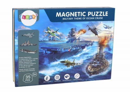 A set of educational magnetic puzzles with a military ship motif