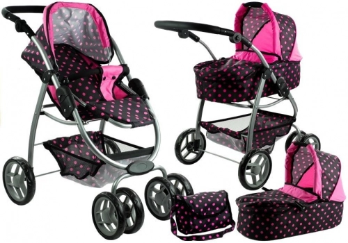 Коляска для кукол 2в1 Alice Black/Pink
