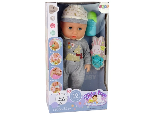 Baby Doll Pee Sounds Puppet Bottle Grey Pyjamas