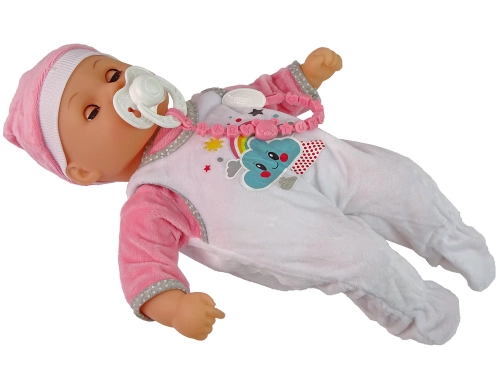 Baby Doll Sound Pacifier Bib Pink White Cloud Pyjamas
