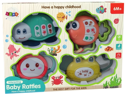 Baby Rattles Set of 4 Pieces Tortoise Fish Sea Animals Teether