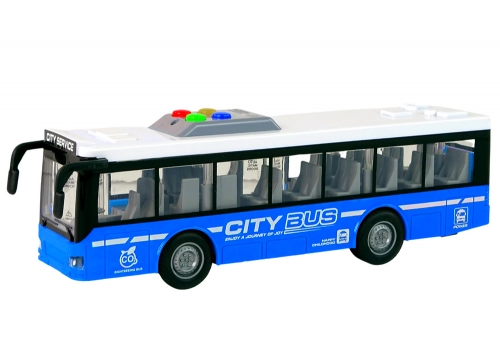 Battery Powered Bus Lights Sounds Friction Drive Blue 1:16