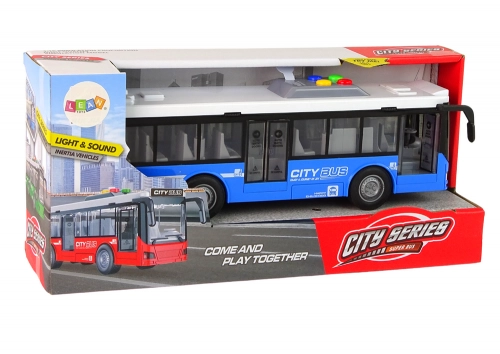 Battery Powered Bus Lights Sounds Friction Drive Blue 1:16