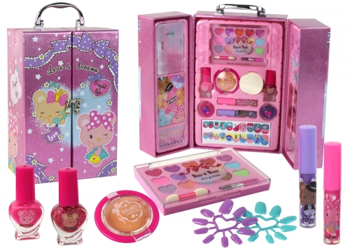 Beauty Makeup and Nail Set in a Pink Suitcase