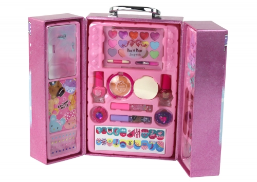 Beauty Makeup and Nail Set in a Pink Suitcase