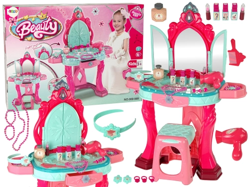 Beauty Set Toilet with Mirror Light Sound Jewellery Pink