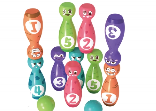 Bowling Set Smiley Balls Colored 10pcs