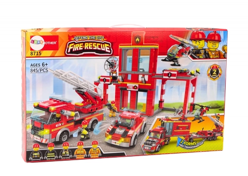 Bricks Set Fire Department Base Car Auto Helicopter 845 El