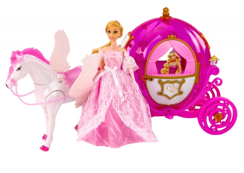 Carriage With Horse Doll Princess Carriage Pink Pegasus Set