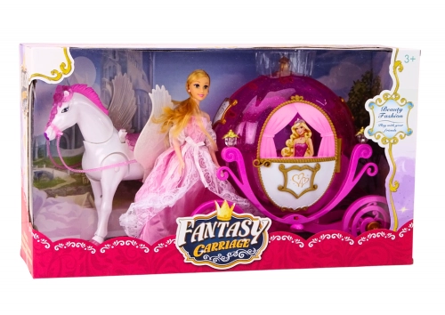 Carriage With Horse Doll Princess Carriage Pink Pegasus Set
