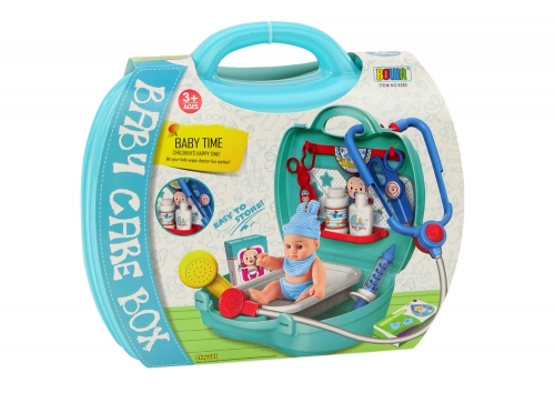 Children's Doctor Set with Doll Accessories Green Suitcase