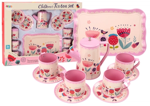Coffee Tea Set Cups Kettle Tray Pink Cafe 12 pcs.