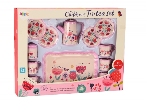 Coffee Tea Set Cups Kettle Tray Pink Cafe 12 pcs.