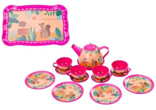 Coffee Tea Set Cups Kettle Tray Pink Cafe 15 pcs.