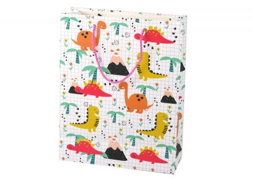 Colorful Checkered Gift Bag Dinosaurs 32 cm x 26 cm x 10 cm