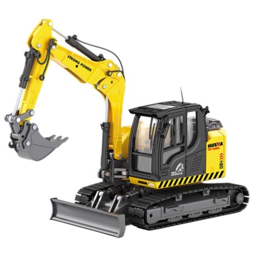Crawler Excavator With Bulldozer Metal Huina Yellow 1:50